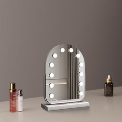 Specchio da Trucco Curvo 30 * 40 cm con 11 Lampade LED, Rotazione a 360 Gradi, 3 Modalità di Luce, Funzione Touch, Luminosità Regolabile, Alimentazione tramite Spina