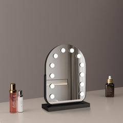 Specchio da Trucco Curvo 30 * 40 cm con 11 Lampade LED, Rotazione a 360 Gradi, 3 Modalità di Luce, Funzione Touch, Luminosità Regolabile, Alimentazione tramite Spina