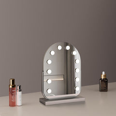 Specchio da Trucco Curvo 30 * 40 cm con 11 Lampade LED, Rotazione a 360 Gradi, 3 Modalità di Luce, Funzione Touch, Luminosità Regolabile, Alimentazione tramite Spina