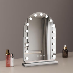 Specchio Per Trucco Curvo 40 * 55 Cm Con 17 Lampade LED, Rotazione A 360 Gradi, 3 Modalità Di Illuminazione Con Funzione Touch, Luminosità Regolabile, Alimentazione A Spina