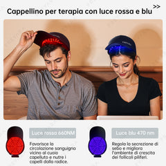 258 LED Cappello per Fototerapia LED Rosso e Blu – Ricrescita dei Capelli per Uomo e Donna, Design Senza Fili