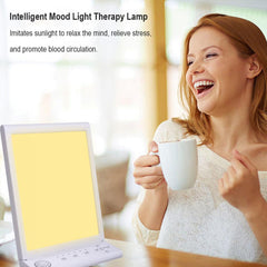 LED-Happy Light 1.0 – Lampada Multifunzione per Fototerapia SAD con 10 Suoni Bianchi Rilassanti, Lampada Simil-Sole 10000 Lux per Migliorare l’Umore