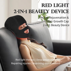 Maschera e Cappuccio per Fototerapia LED 2in1 con 278 LED per Viso e Capelli – Fototerapia LED Professionale a 4 Lunghezze d’Onda per Pelle e Cuoio Capelluto