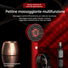 Pettine Massaggiante 3in1 Migliorato con Massaggio Shiatsu per la Crescita dei Capelli e un Cuoio Capelluto Sano, Terapia a Luce Rossa, Blu e Infrarossa, Dispenser di Oli Essenziali, Massaggio Profondo per il Rilassamento Muscolare e Impermeabilità IPX7