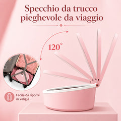 Specchio Da Trucco LED Portatile 1X/10X Con Organizer, 3 Modalità Di Luce