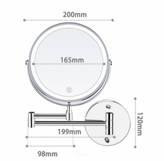 1X/10X Specchio per Trucco da Parete, 8" Specchio Cosmetico Bifacciale per Bagno, Girevole a 360° Estensibile, USB Ricaricabil