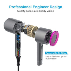 Asciugacapelli agli Ioni, Phon da Salone 1800W con Tasto Caldo/Freddo, 2 Beccucci e 1 Diffusore, 3 Impostazioni di Temperatura e 2 Velocità