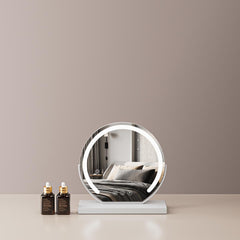 Specchio per Trucco Rotondo da 12"/30 cm per Toeletta e Camera da Letto, Ruotabile, 3 Modalità di Luce, Luminosità Regolabile tramite Striscia LED, Alimentazione tramite Cavo