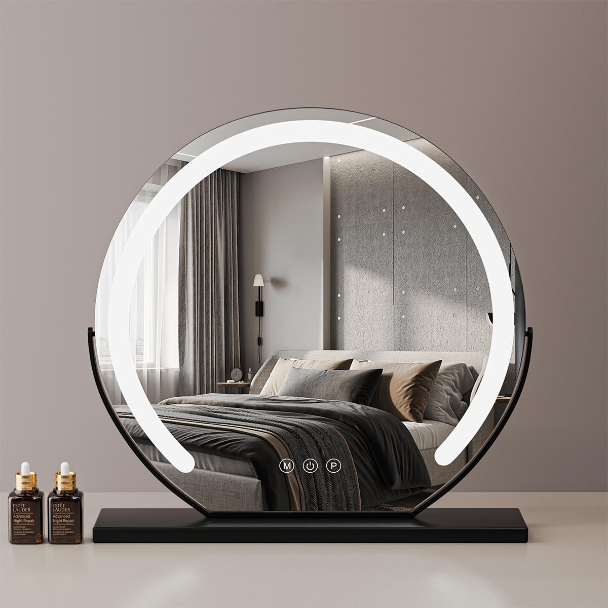 ROLOVE Specchio Da Trucco LED 45 Cm Con Luci Dimmerabili E Rotazione 360° - Nero, Elegante E Moderno