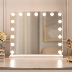 62 * 54 Cm Grande Specchio Hollywood Per Trucco, 17 Lampade LED Dimmerabili, 3 Modalità Di Colore, Smart Touch, Luminosità Regolabile, Alimentazione A Spina, Supporto Bianco