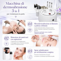 Dispositivo Professionale 3 in 1 di Microdermoabrasione per Esfoliazione della Pelle e Rassodamento delle Rughe