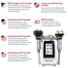 Sistema Cavitazione Ultrasuoni RF 80k 6in1, per Bruciare Grassi, Rimodellamento Corpo e Snellimento, con Elettrodi EMS