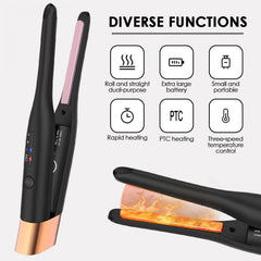 Piastra Per Capelli Senza Fili Mini Portatile, 0.3 Pollici in Titanio Dorato per Capelli Corti e Sottili, 3 Livelli 160°C-200°C, Ricaricabile USB