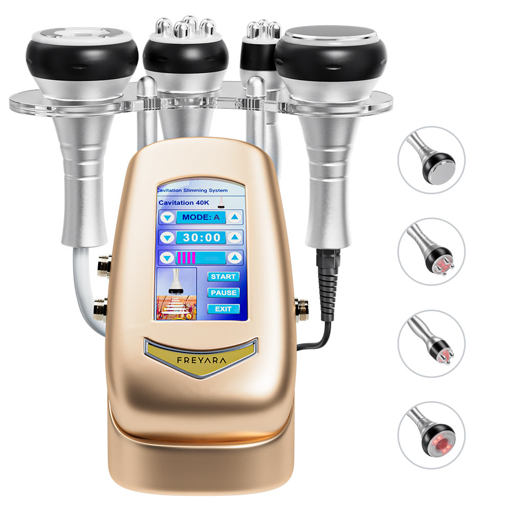 4in1 40K Radiofrequenza Ultrasuoni Cavitazione Macchina(rosa/giallo), Bruciare Grasso, Apparecchio Dimagrante del Corpo per Viso, Braccio, Vita, Pancia, Gamba