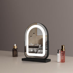 Specchio Cosmetico Convesso da 30 * 40 cm con Striscia LED, Rotazione a 360°, 3 Modalità di Luce, Funzione Touch, Luminosità Regolabile, Alimentazione a Spina