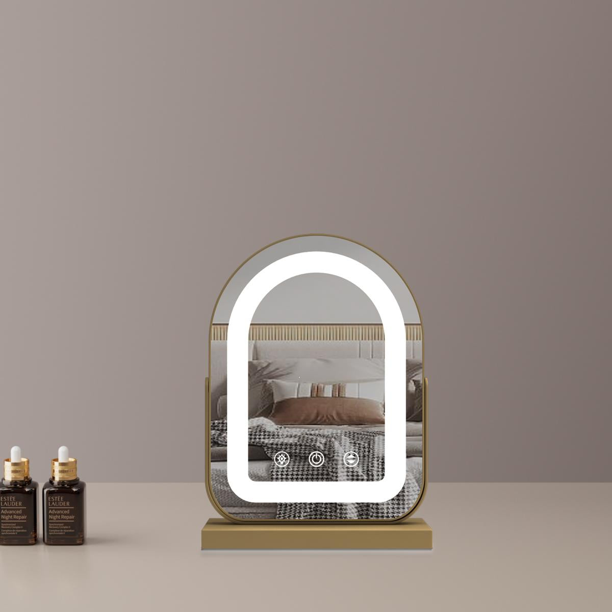 Specchio Cosmetico Convesso da 30 * 40 cm con Striscia LED, Rotazione a 360°, 3 Modalità di Luce, Funzione Touch, Luminosità Regolabile, Alimentazione a Spina