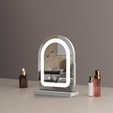 Specchio Cosmetico Convesso da 30 * 40 cm con Striscia LED, Rotazione a 360°, 3 Modalità di Luce, Funzione Touch, Luminosità Regolabile, Alimentazione a Spina