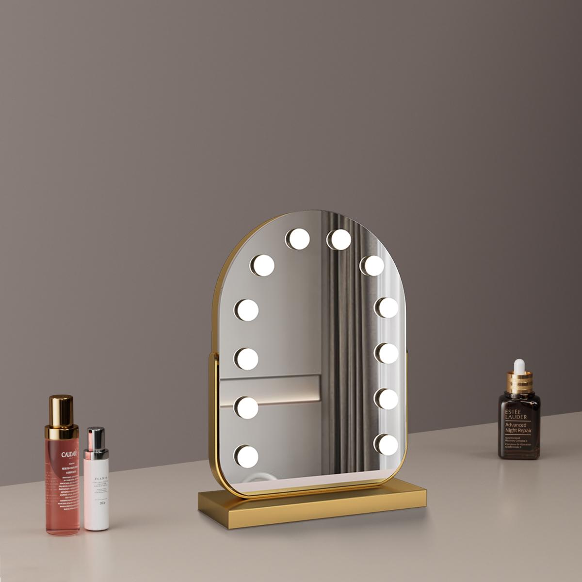 Specchio da Trucco Curvo 30 * 40 cm con 11 Lampade LED, Rotazione a 360 Gradi, 3 Modalità di Luce, Funzione Touch, Luminosità Regolabile, Alimentazione tramite Spina