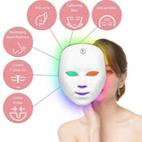 Maschera per il viso con terapia della luce LED, trattamento a 7 colori, 90 perle LED, ricaricabile tramite USB