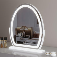 Specchio Cosmetico Ovale da 50 * 58 cm con Striscia LED, Rotazione a 360°, 3 Modalità di Luce, Funzione Touch, Luminosità Regolabile, Alimentazione a Spina