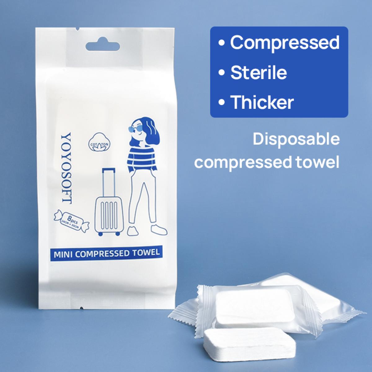 Asciugamani compressi monouso, ultra-morbidi, senza sostanze chimiche, realizzati con fibre vegetali naturali (8 pz/busta, 24 x 30 cm)