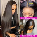 Parrucche Lace Front 4x4 in Capelli Umani Naturali, Lisce, 180% Densità, Linea dei Capelli Pre-Plucked, 40-75 cm