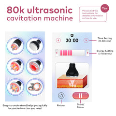 Sistema Cavitazione Ultrasuoni RF 80k 6in1, per Bruciare Grassi, Rimodellamento Corpo e Snellimento, con Elettrodi EMS