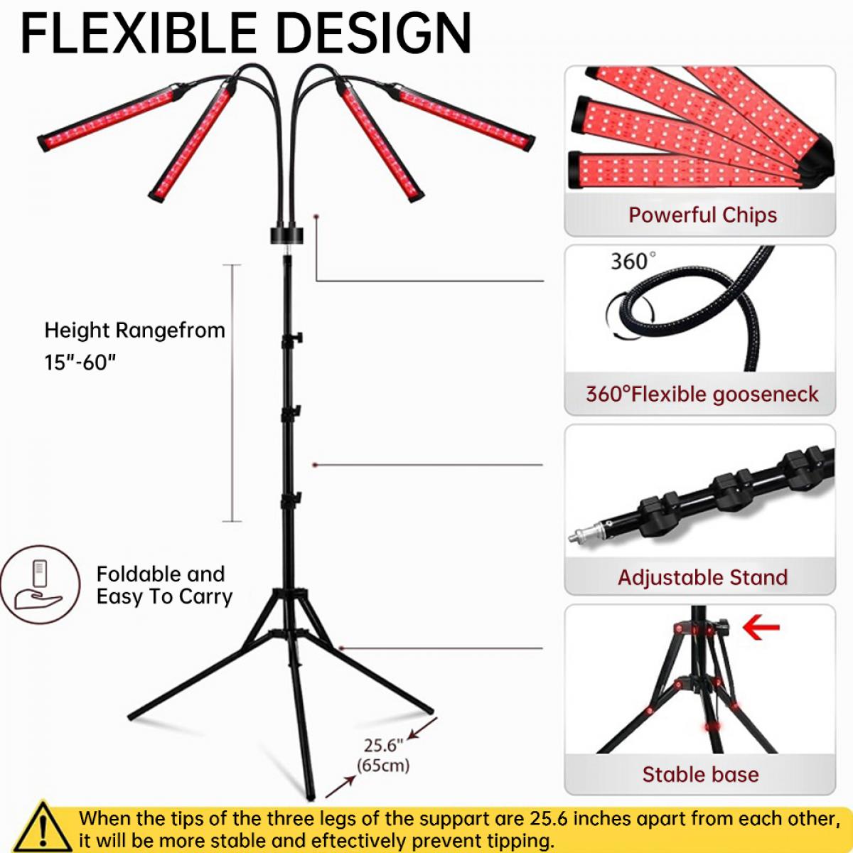 Lampada A Luce Rossa E Infrarossi 54W, 18 LED, 660 Nm E 850 Nm, Con Base Regolabile, Per Terapia E Benessere