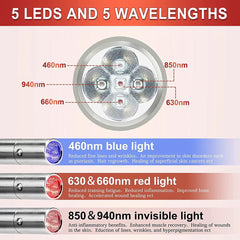 5 LED Luce Rossa E Blu Con Impulso Infrarosso – Per Il Sollievo Da Dolori Articolari E Muscolari, Design Compatto Ed Efficace – 5 Lunghezze D’Onda, Corpo In Acciaio Inox