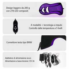 Maschera e Cappuccio per Fototerapia LED 2in1 con 278 LED per Viso e Capelli – Fototerapia LED Professionale a 4 Lunghezze d’Onda per Pelle e Cuoio Capelluto