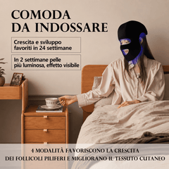 Maschera e Cappuccio per Fototerapia LED 2in1 con 278 LED per Viso e Capelli – Fototerapia LED Professionale a 4 Lunghezze d’Onda per Pelle e Cuoio Capelluto