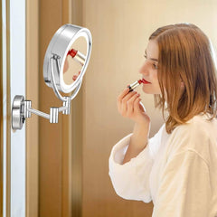 1X/10X Specchio per Trucco da Parete, 8" Specchio Cosmetico Bifacciale per Bagno, Girevole a 360° Estensibile, USB Ricaricabil