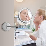 1X/10X Specchio per Trucco da Parete, 8" Specchio Cosmetico Bifacciale per Bagno, Girevole a 360° Estensibile, USB Ricaricabil
