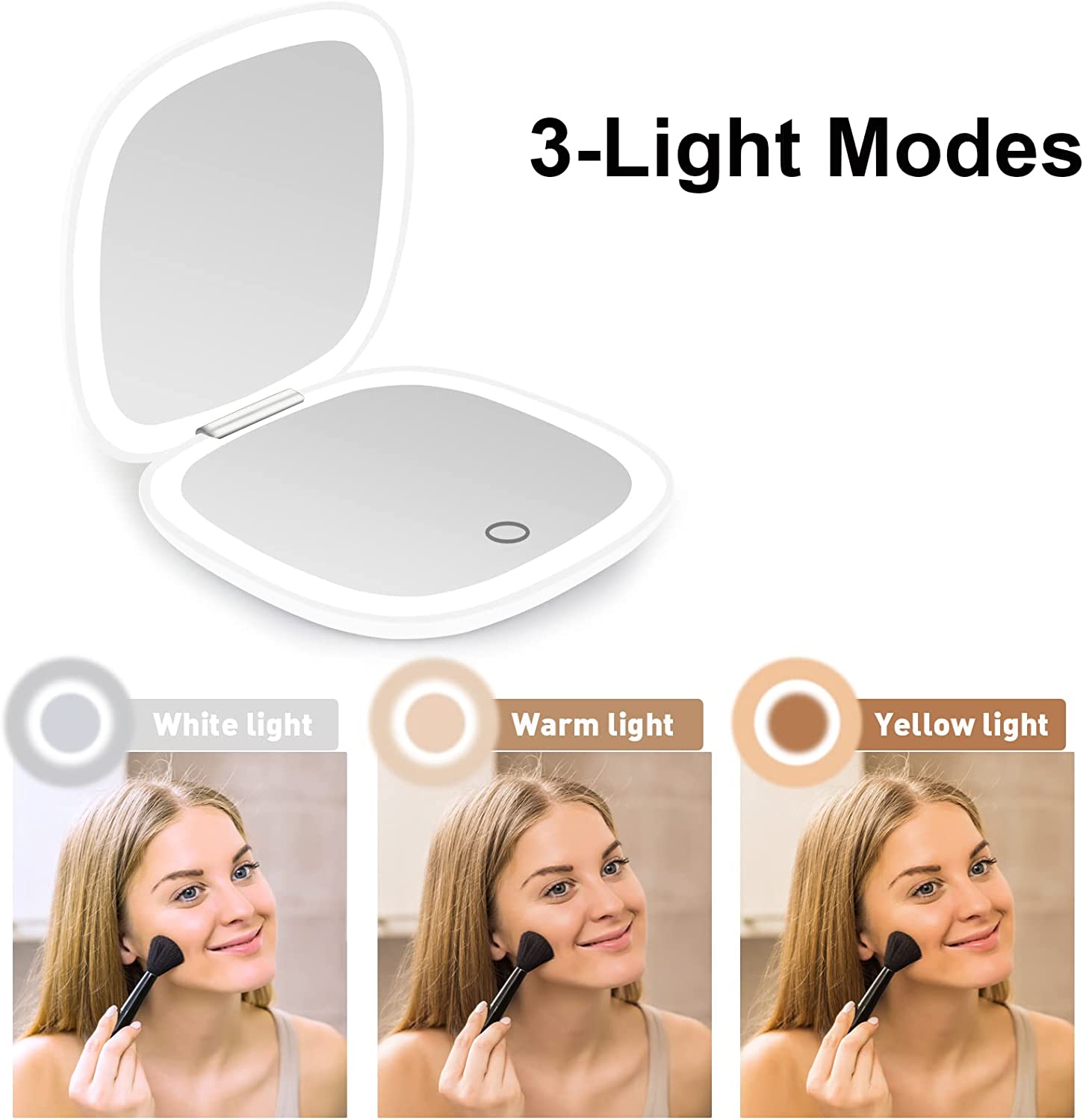 Mini Specchio LED per Trucco, 1X/5X a Doppia Faccia, Ricaricabile USB, Portatile per Viaggi