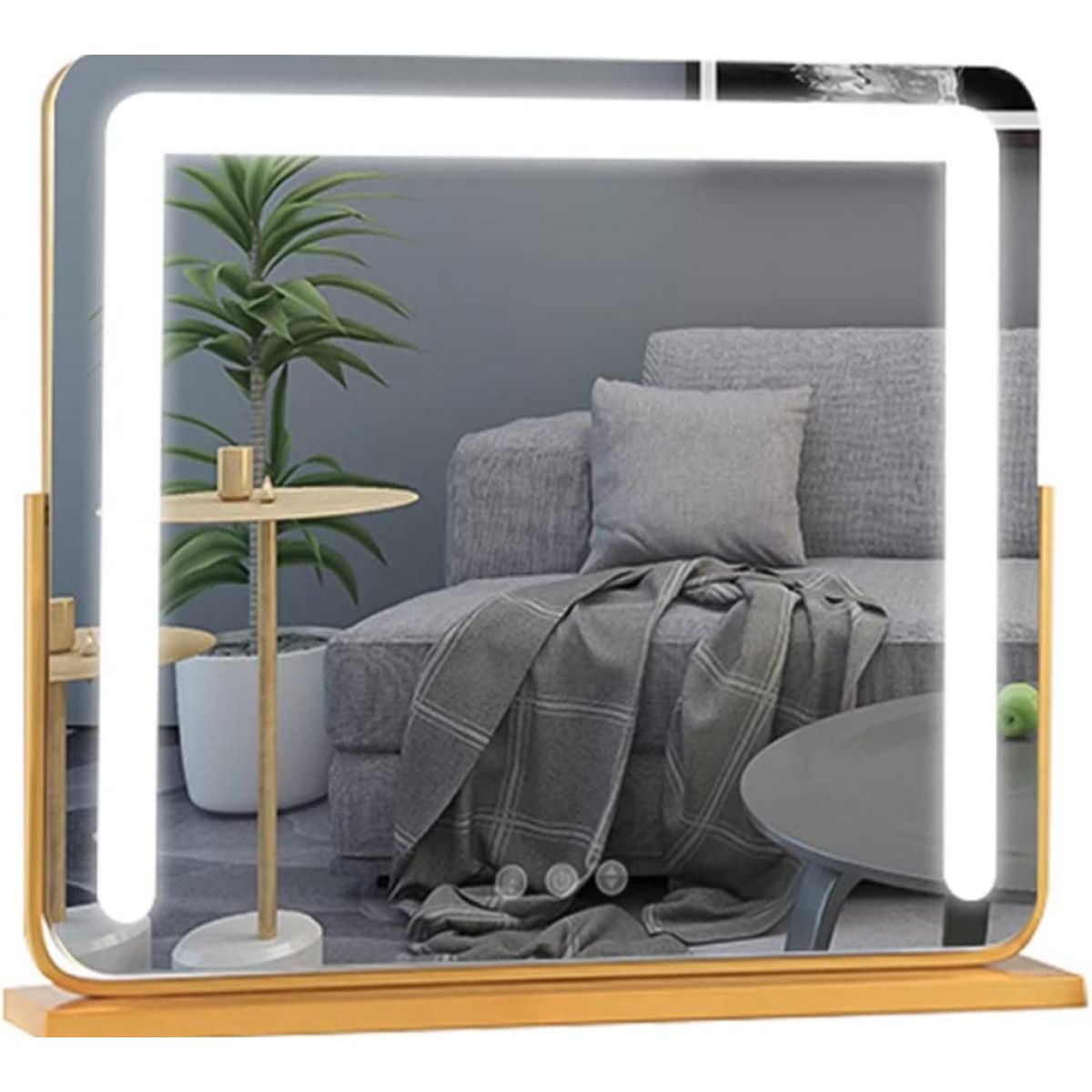 Specchio Da Trucco Grande 50*42cm Con Striscia LED, 3 Modalità Di Colore, Touch Intelligente, Luminosità Regolabile, Spina EU