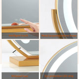Specchio per Trucco Rotondo da 12"/30 cm per Toeletta e Camera da Letto, Ruotabile, 3 Modalità di Luce, Luminosità Regolabile tramite Striscia LED, Alimentazione tramite Cavo