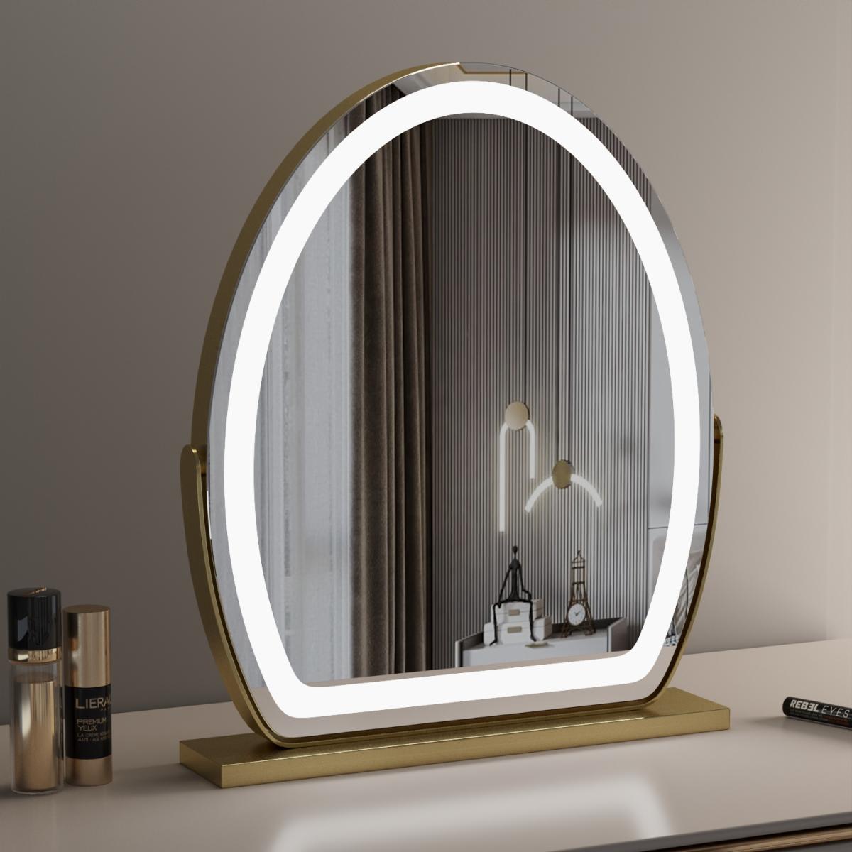 Specchio da Trucco Ovale con Striscia LED, Grande 40*50cm, Tocco Intelligente, Rotazione a 360°, 3 Modalità di Colore, Luminosità Regolabile, Spina EU