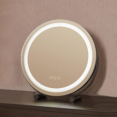 Specchio Cosmetico LED Rotondo da 50 cm/20" per Tavolo da Camera, Touch Intelligente, 3 Modalità di Luce, Luminosità Regolabile, Rotazione a 360°, Spina EU