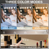 62 * 54 Cm Grande Specchio Hollywood Per Trucco, 17 Lampade LED Dimmerabili, 3 Modalità Di Colore, Smart Touch, Luminosità Regolabile, Alimentazione A Spina, Supporto Bianco