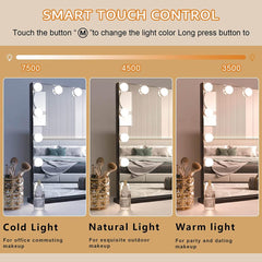 62 * 54 Cm Grande Specchio Hollywood Per Trucco, 17 Lampade LED Dimmerabili, 3 Modalità Di Colore, Smart Touch, Luminosità Regolabile, Alimentazione A Spina, Supporto Bianco