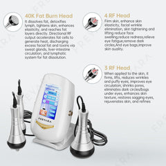 40K Macchina per Cavitazione RF 3in1, Dispositivo Dimagrante per la Scultura del Corpo, 3 Testine Massaggianti per Grasso Addominale, Vita, Braccia, Gambe, Glutei