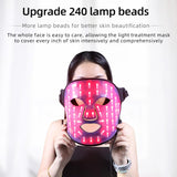 Maschera LED a 4 Colori con Terapia della Luce, 240 Perle di Luce, Strumento di Bellezza con Fototerapia, Ricaricabile tramite USB