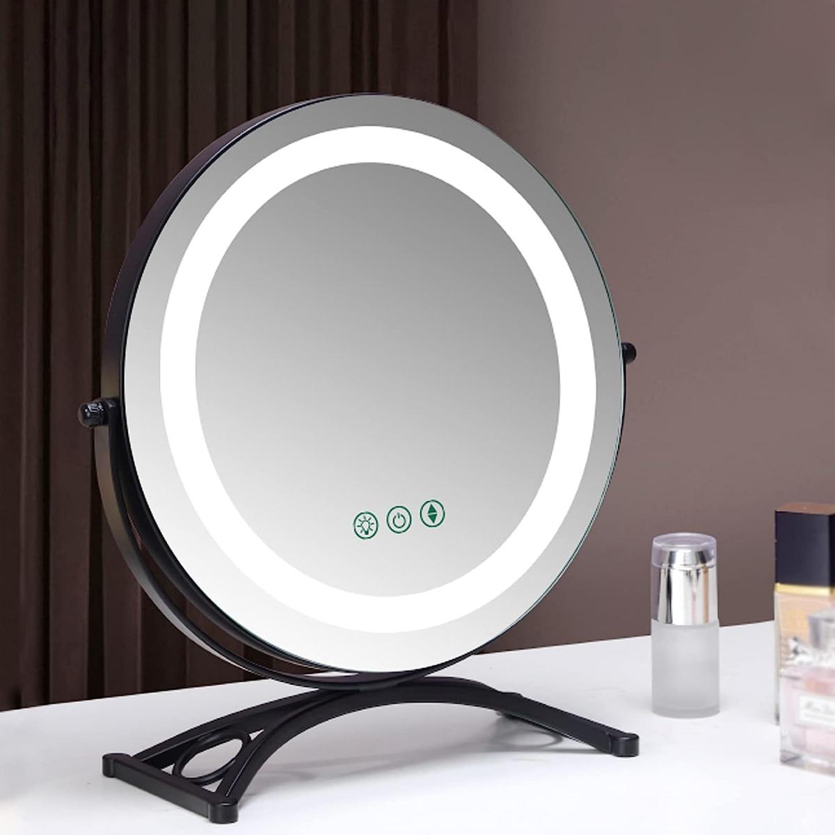 Specchio Cosmetico Rotondo, 50cm/20Inch, Grande Per Toeletta, 3 Modalità Di Luce, Luminosità Regolabile, Rotazione A 360°, Ricarica Tramite Spina