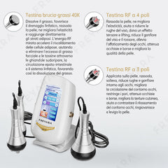 3in1 40K Macchina per Cavitazione RF, Dispositivo Dimagrante per la Scultura del Corpo, 3 Testine Massaggianti per Grasso Addominale, Vita, Braccia, Gambe, Glutei