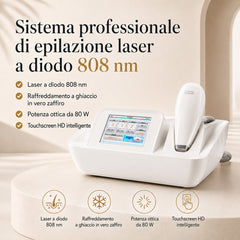 LASER Epilazione 808 – Laser Professionale 80W con Raffreddamento Ice-Cool, Lunghezza d’Onda 808 nm Oro, Indolore & Permanente