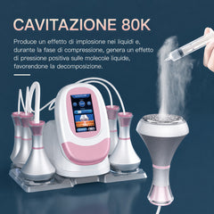 80K 6in1 RF Ultrasuoni Vacuum Sottovuoto Sistema Cavitazione, per Modellamento Corpo e Bruciatura Grasso, con Lipolaser Pads