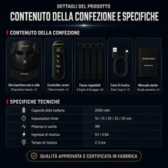 FREYARA LED FacialGlow 4D – Maschera in Silicone Professionale per Fototerapia LED a 8 Colori per Viso e Collo, Anti-Età e Illuminante, 400 Fasci di Luce