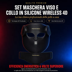 FREYARA LED FacialGlow 4D – Maschera in Silicone Professionale per Fototerapia LED a 8 Colori per Viso e Collo, Anti-Età e Illuminante, 400 Fasci di Luce