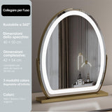 Specchio da Trucco Ovale con Striscia LED, Grande 40*50cm, Tocco Intelligente, Rotazione a 360°, 3 Modalità di Colore, Luminosità Regolabile, Spina EU