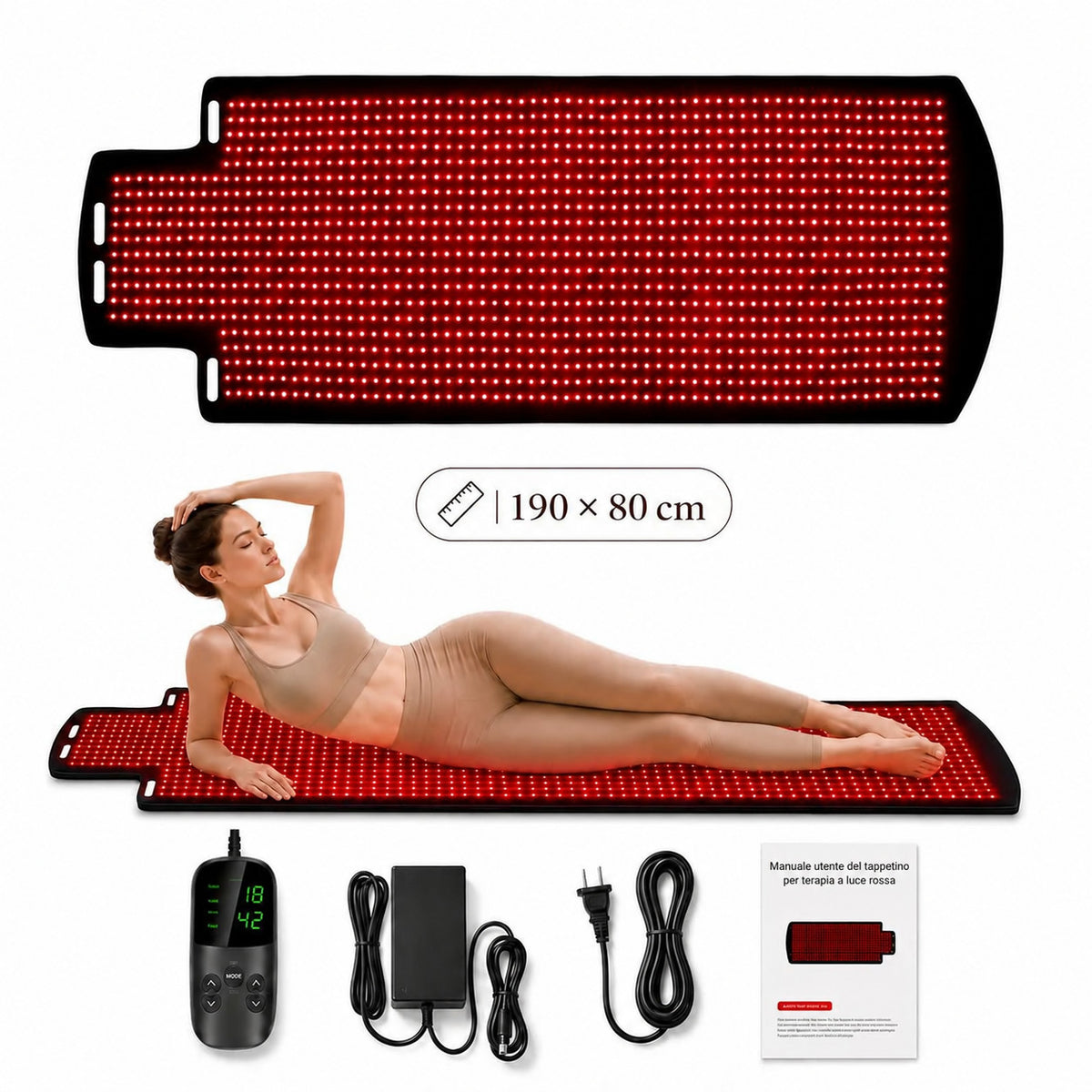 Tappetino Terapia a Luce Rossa 190*80cm con 1300 LED, Luce Infrarossa 660nm & 850nm per Sollievo dal Dolore, Rilassamento Muscolare e Miglioramento della Qualità del Sonno
